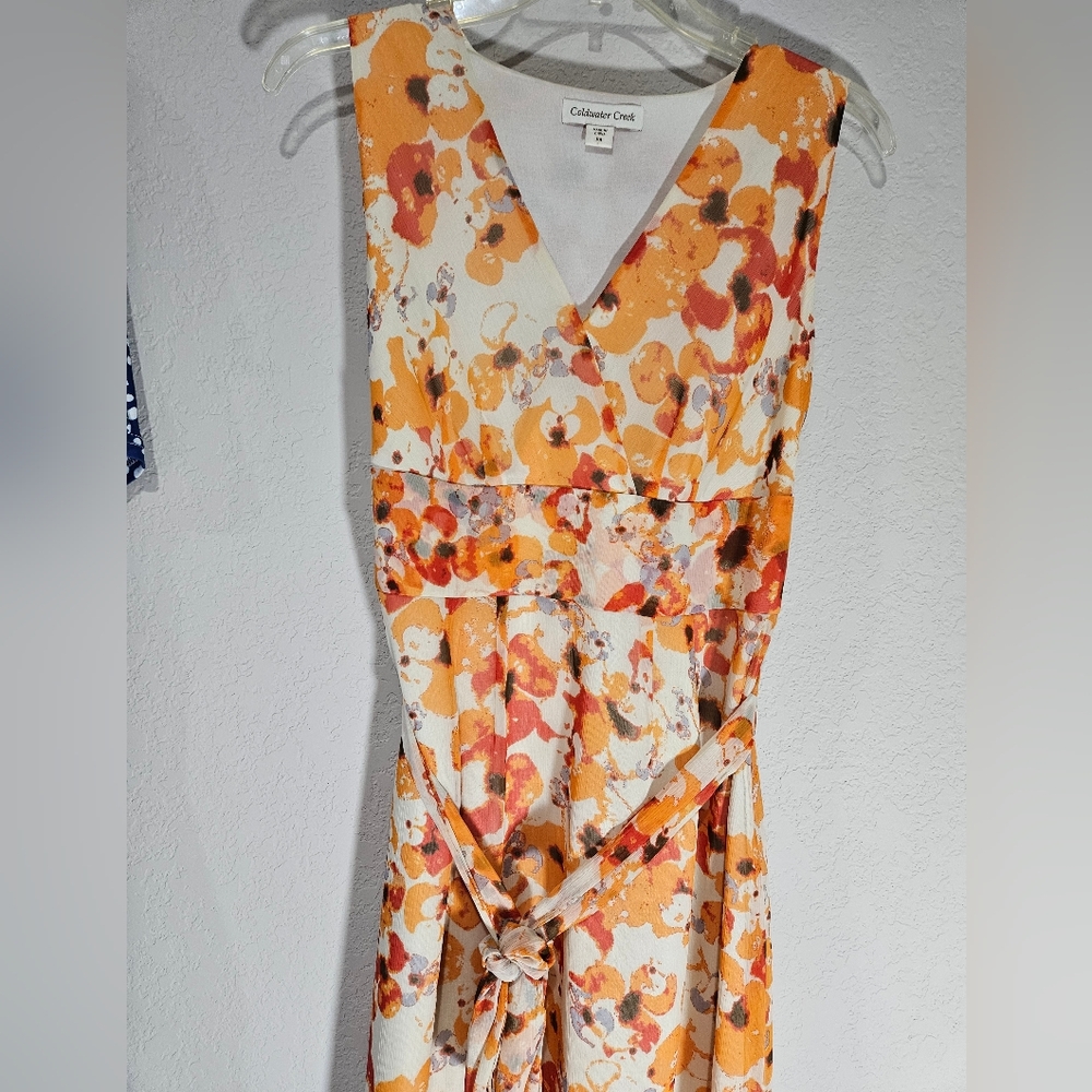 EUC Coldwater Creek Orange Floral V-Neck Sundress